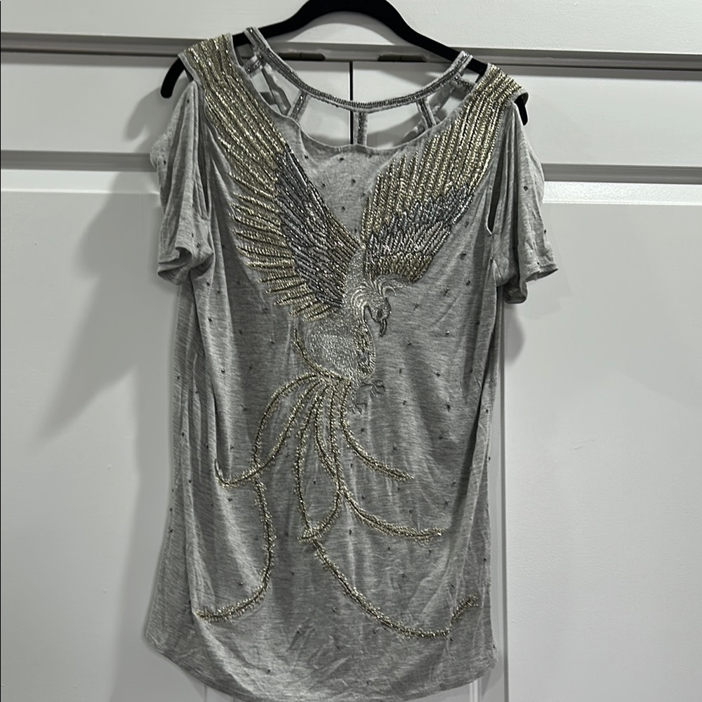 Haute Hippie Embellished Gray Top